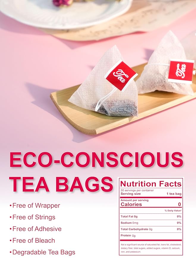 TeeLux Hibiscus Tea Bags, Natural Hibiscus Flowers Herbal Tea, Caffeine Free, Refreshing Tart Flavor, Hot & Iced Tea, 50 Count