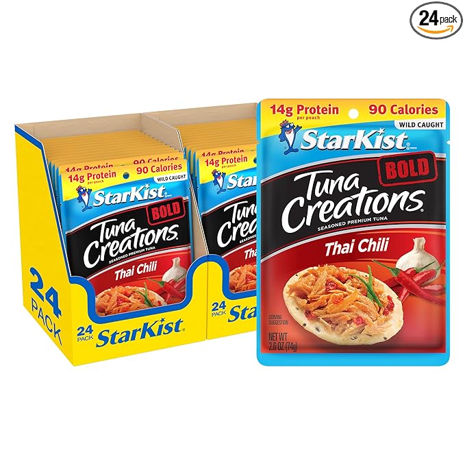 StarKist Tuna Creations BOLD Thai Chili Style Pouch (2.6 oz - 24 Pack) Wild Caught, High Protein Shelf Stable Seafood, Gluten Free, Soy Free, No Draining, Ready to Eat for Salads and Sandwiches