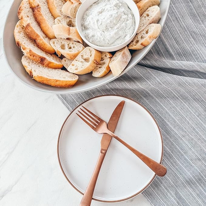 MORA Ceramic Flat Plates Set of 6-8 in - The Dessert, Salad, Appetizer, Small Lunch, etc Plate. Microwave, Oven, and Dishwasher Safe, Scratch Resistant. Kitchen Porcelain Dish - Vanilla White