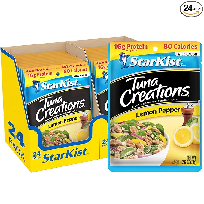 StarKist Tuna Creations Lemon Pepper Pouch (2.6 oz - 24 Pack) Wild Caught, High Protein Shelf Stable Seafood, Gluten Free, Soy Free, No Draining, Ready to Eat for Salads and Sandwiches