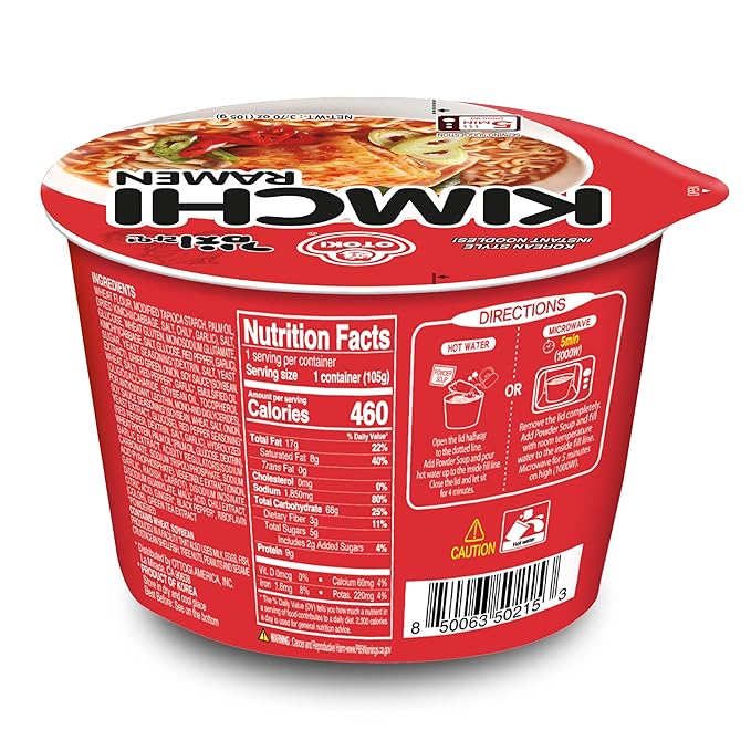 OTOKI Kimchi Ramen Bowl Cups 6 Pack (105g) Korean Instant Noodles Tangy Spicy Kimchi Flavor