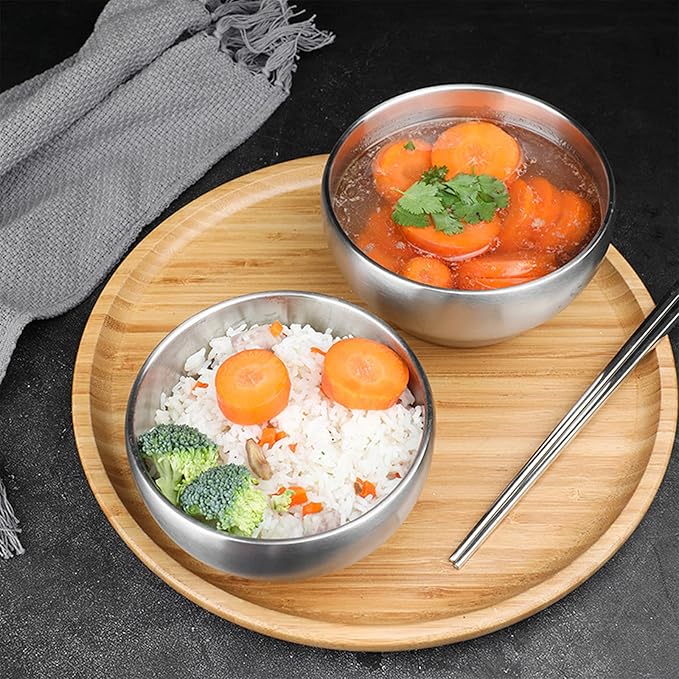 Youeon 3 Pack 28 Oz SUS304 Brushed Stainless Steel Bowls, Double Wall Insulated Bowls, Stainless Steel Soup Bowl for Cereal, Ice Cream, Noodle, 6 Inch Bowl Set for Serving, Dishwasher Safe