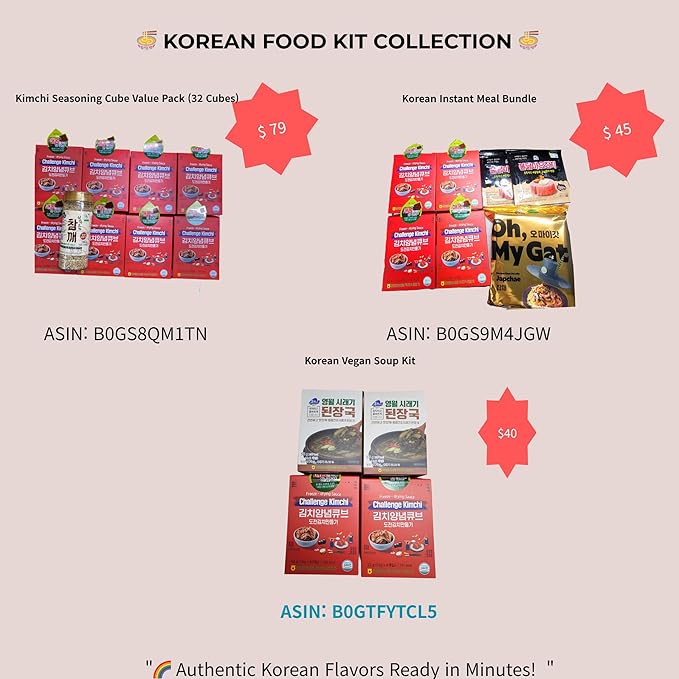 bomramtrove Kimchi Seasoning Cube Value Pack (32 Cubes) with Premium Roasted Sesame (100g) - Vegan Korean Kimchi Flavor Cubes from 13M-Viewer Hit Movie Location Yeongwol - Freeze-Dried Instant Seasoning, 8 Boxes
