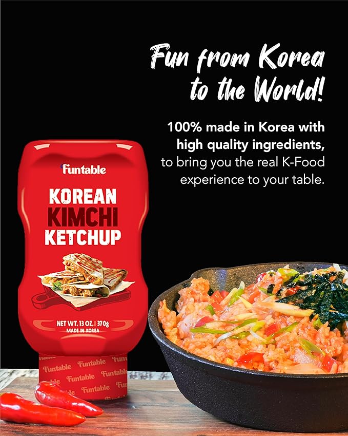 Funtable Korean Kimchi Ketchup (12.70 oz, Pack of 1) - Savoury & Spicy, Ketchup, Great Flavors, Easy-to-Use. Perfect for Chicken, Nuggets, Wings & Nachos, Tomato Sauce Alternative.