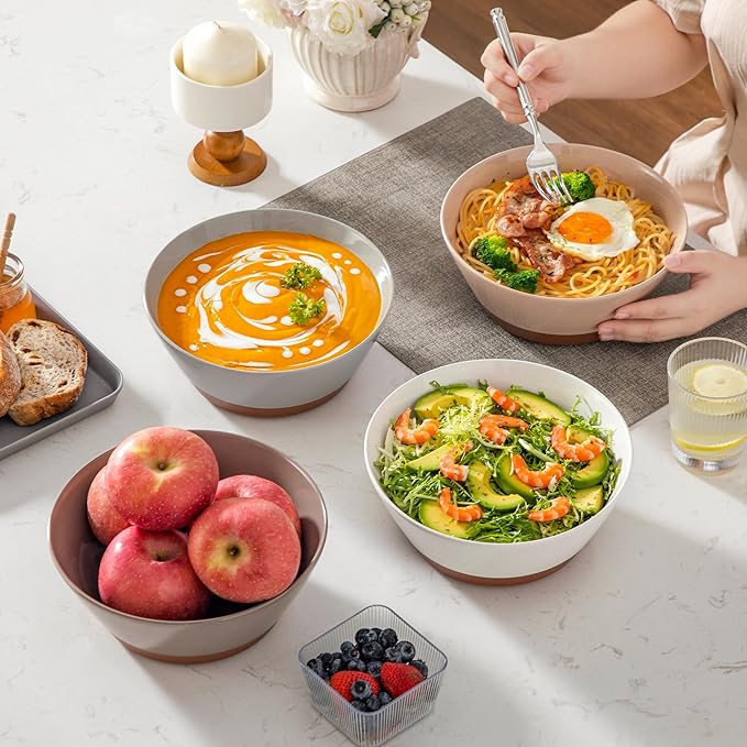 MALACASA Salad Bowls Set of 4, Soup Bowls for Kitchen, 60oz Large Ceramic Bowl for Ramen, Cereal, Fruit, Pho and Pasta, Microwave & Dishwasher Safe, Speckled Deep Bowls, Multicolor