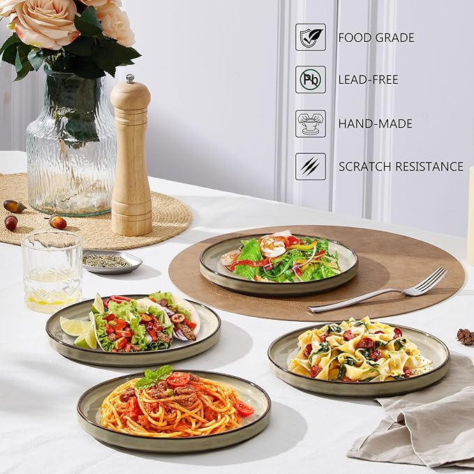 LIANYU 7.9 Inch Dessert Plates Set of 6, Ceramic Dinner Plates Dishes Set for Kitchen, Porcelain Serving Salad Plate, Chip & Scratch Resistant, Microwave, Oven and Dishwasher Safe, Sandy Beige