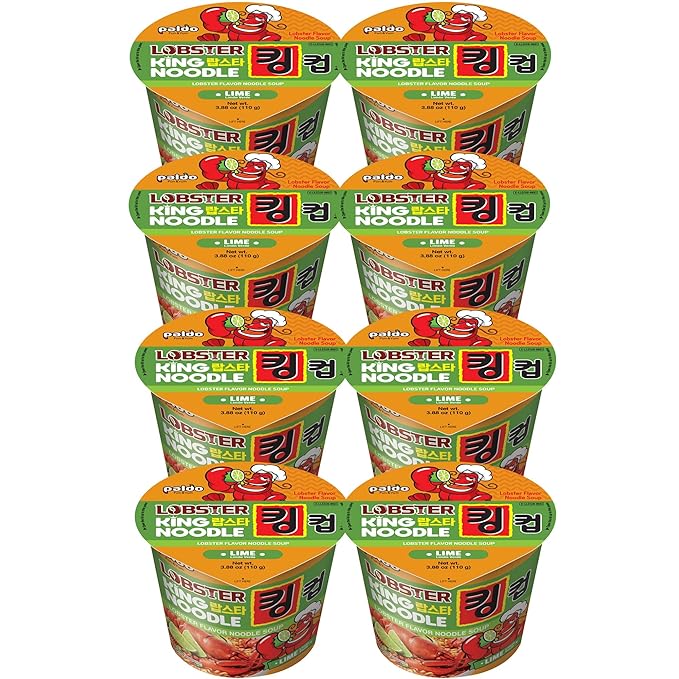 Paldo Fun & Yum Lime Lobster Instant Big Cup Noodles with Soup, Lime Lobster Seafood Flavor Based Broth, Best Oriental Style, Original Korean King Cup Ramyun, 3.88oz (Pack of 8)