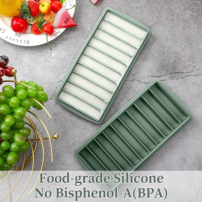 Eaasty 2 Pieces Breastmilk Storage Container Baby Food Milk Silicone Freezer Trays with Lid Breastmilk Freezer Tray Organizer Ice Trays Silicone Storage Bag Tray 10-1 oz Bars(Green)