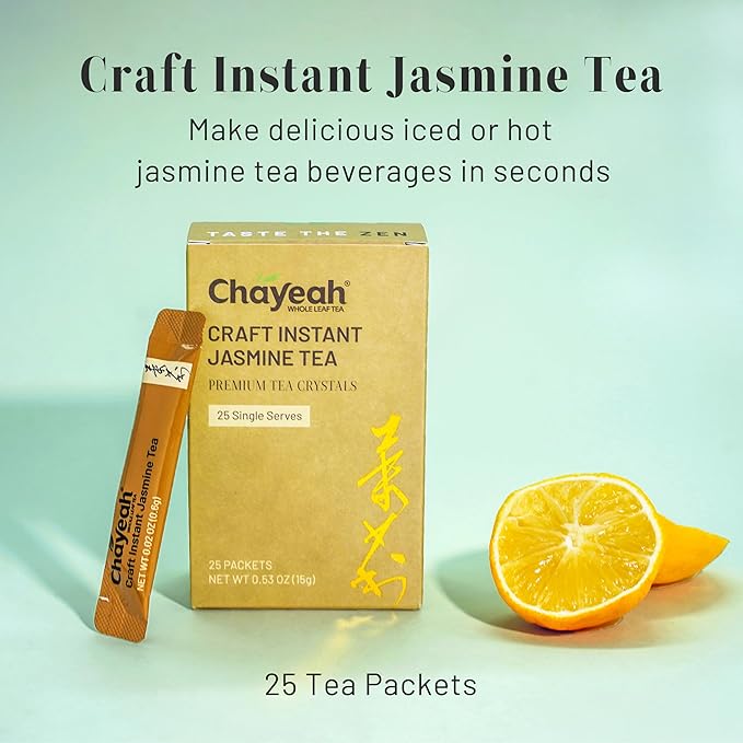CHAYEAH, Craft Instant Jasmine Tea, Unsweetened Jasmine Green Tea Powder for Quick Hot & Cold Beverages, 100% Natural On-the-Go Premium Tea Crystals, Caffeinated (25 Single Serve Packets)