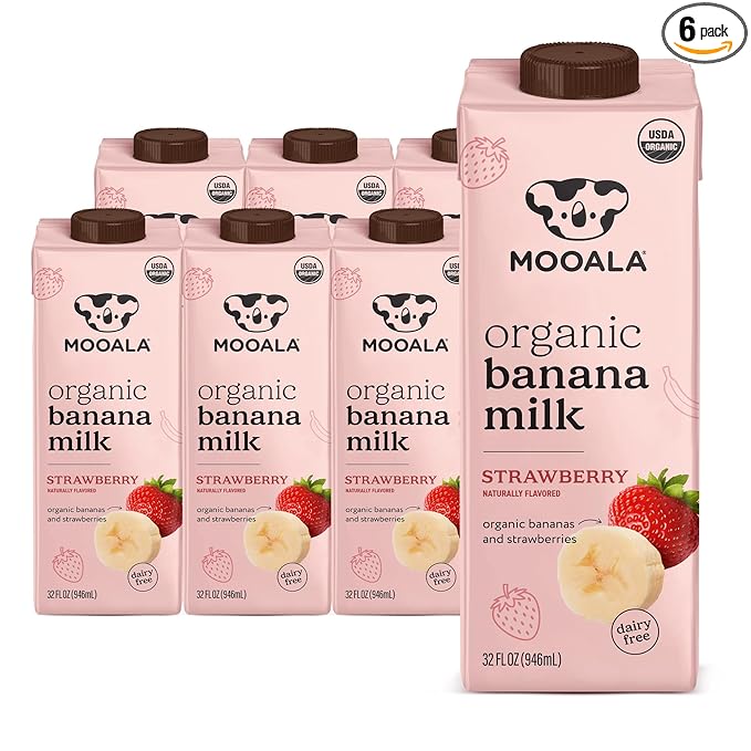 Mooala – Organic Strawberry Bananamilk, 32 fl oz (Pack of 6) – Shelf-Stable, Non-Dairy, Nut-Free, Gluten-Free, Plant-Based Beverage with No Added Sugar
