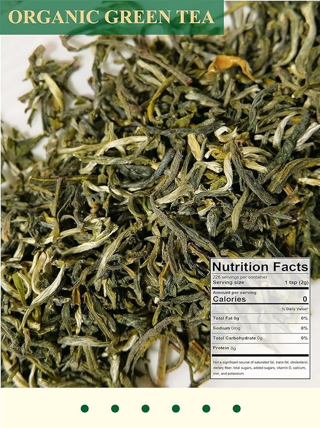 GLDNT Organic Green Tea, Loose Leaf, High Mountain, Smooth & Delicate Flavor, Caffeinated, 16oz
