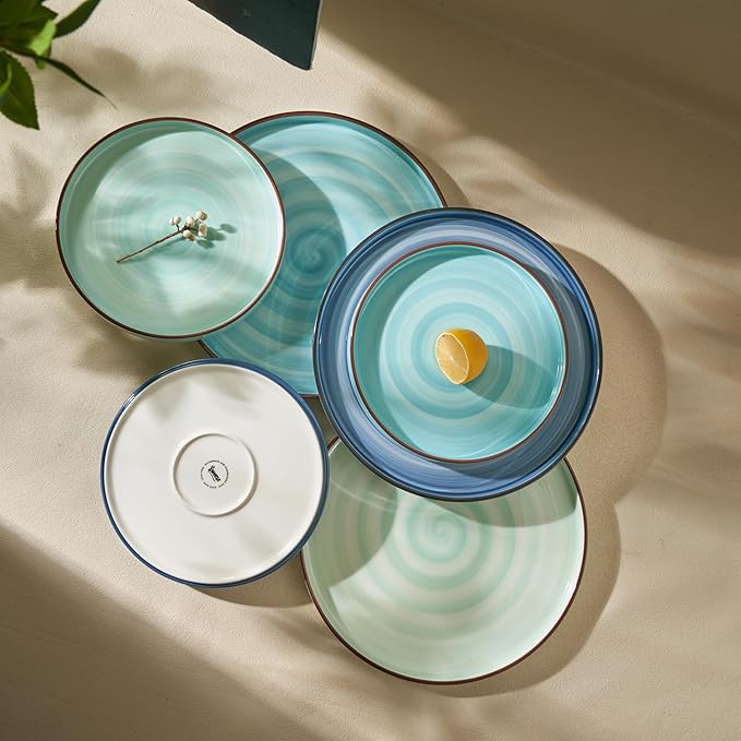 Sweese 10.5 Inch Porcelain Dinner Plates Set of 6, Gradient High Edge Dish Set - Dishwasher, Microwave, Oven Safe, Scratch Resistant, Kitchen Serving Dishes - Cool Assorted Colors