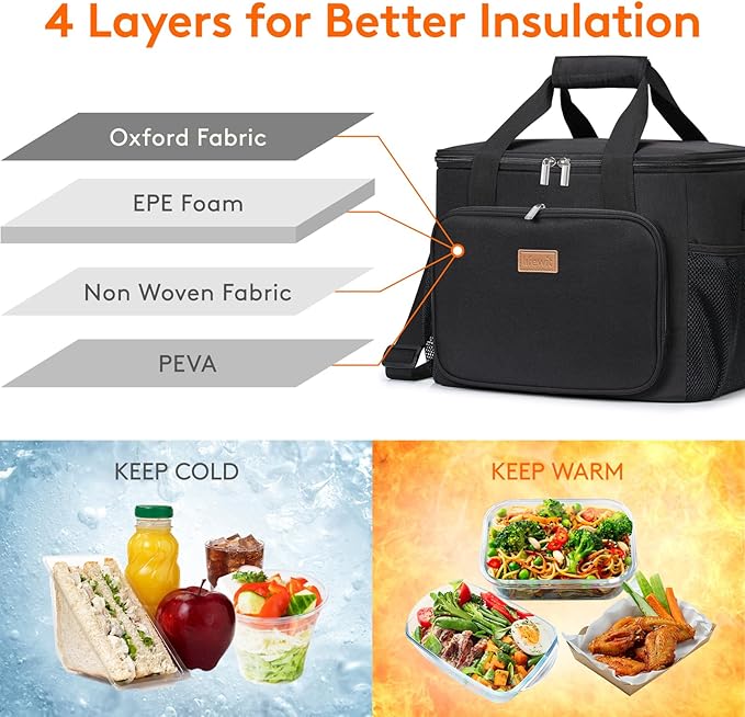 Lifewit Large Lunch Bag, Insulated Lunch Box, Soft Cooler Cooling Tote for Adult Men Women, Black 40-Can (24L)