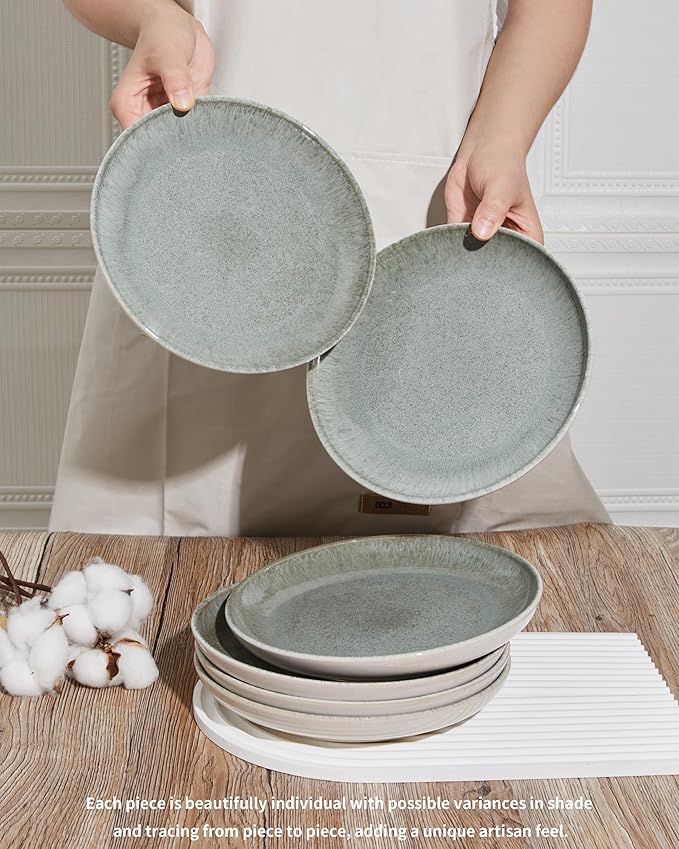 Pokini Ceramic Plates, 8.0 Inch Round Stoneware Salad Plates Use for Dessert, Salad, Appetizer, Microwave and Dishwasher Safe, Scratch Resistant Small Dinner Plate of 6