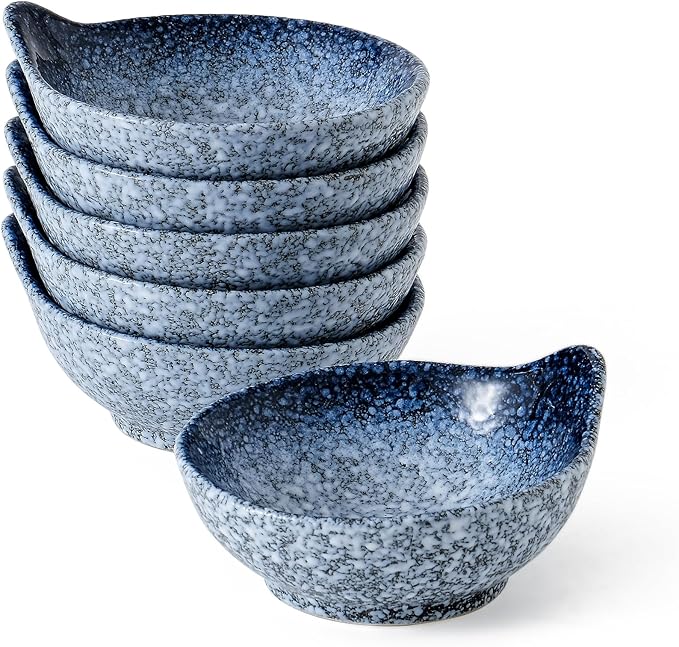 YJR Ceramic Side Dishes, Seasoning Dishes, Dipping Bowls - 4 Inch, for Ketchup Soy Sauce BBQ Party, Set of 6, Blue