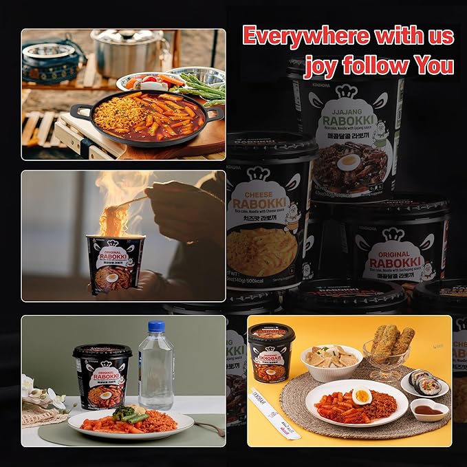 KINIKORA Premium Instant Rabokki Cup - Swicy Flavor, 15-Pack Box – Korean Ramen & Rice Cake (Tteokbokki), Quick & Easy Street Food, Ready in Minutes