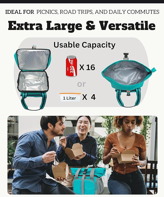 SUNNY BIRD Dual Compartment Lunch Bag Insulated Lunch Box for Women and Men (Turquoise Green)