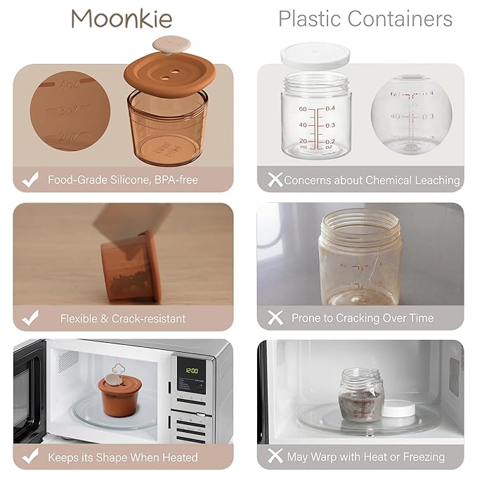 Moonkie Silicone Baby Food Containers | 8oz/4 oz Baby Food Storage Jars with Airtight Lids and A Snack Cup Lid | Freezer,Microwave and Dishwasher Safe, Reusable Baby Food Jars for Infant & Toddler