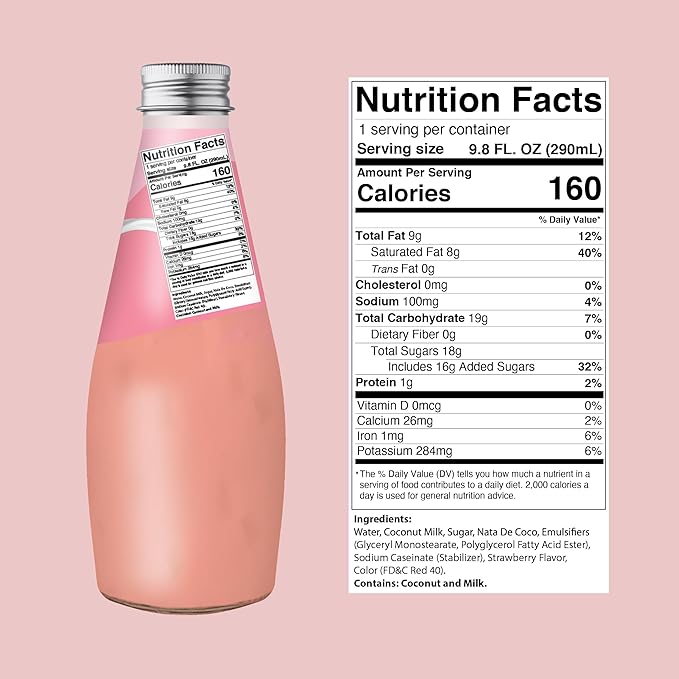 JANS - COCONUT MILK DRINK (with NATA DE COCO) STRAWBERRY 9.8 OZ (Pack of 12, Strawberry)
