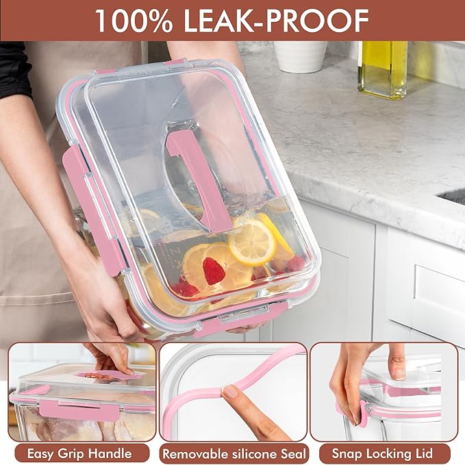 Razab 6500ml / 220 Oz / 28 Cups Extra Large Glass Food Storage Containers with Lids - Leakproof Glass Meal Prep Containers with Locking Lids for Roasting & Storing Leftover - Microwave & Oven Safe