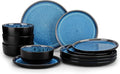 vancasso PLAYA Plates and Bowls Sets, 12 Pieces Blue Dinnerware Sets for Kitchen, Reactive Glaze Dishes Set for 4, Dishwasher and Microwave Safe