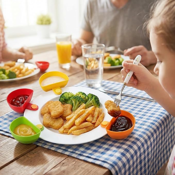 8-piece Dip Clip for Bowls Plates | French fries and dipping sauce service set | For ketchup, spices, salt, sugar, salad dressing, spices | Colorful sandwich dipping sauce bowls for portion control