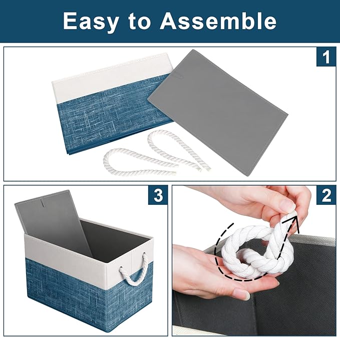 Fab totes Storage Bins [50-Pack], Foldable Storage Baskets for Organizing Toys, Books, Shelves, Closet, Large Storage Box with Rope Handles, Sturdy Organizer Bins, White & Black