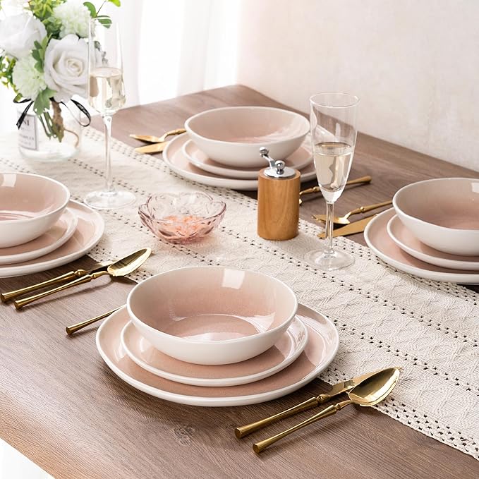 AmorArc Ceramic Dinnerware Sets,Handmade Reactive Glaze Stoneware Plates and Bowls Sets,Highly Scratch Resistant | Dishwasher & Microwave Safe Dishes Set,Service for 6 (18pc)