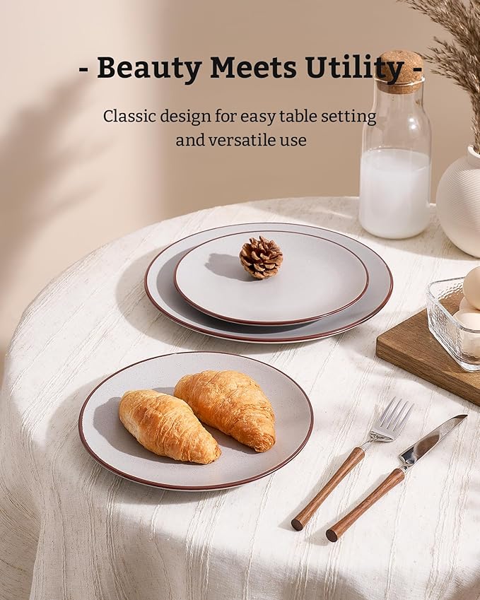 Famiware Venus Plates and Bowls Sets with Trim, 18 Pieces Speckled Stoneware Dinnerware Set for 6, Matte Light Gray - Modern Minimalist, Microwave & Dishwasher Safe Dishes for Everyday & Formal Dining