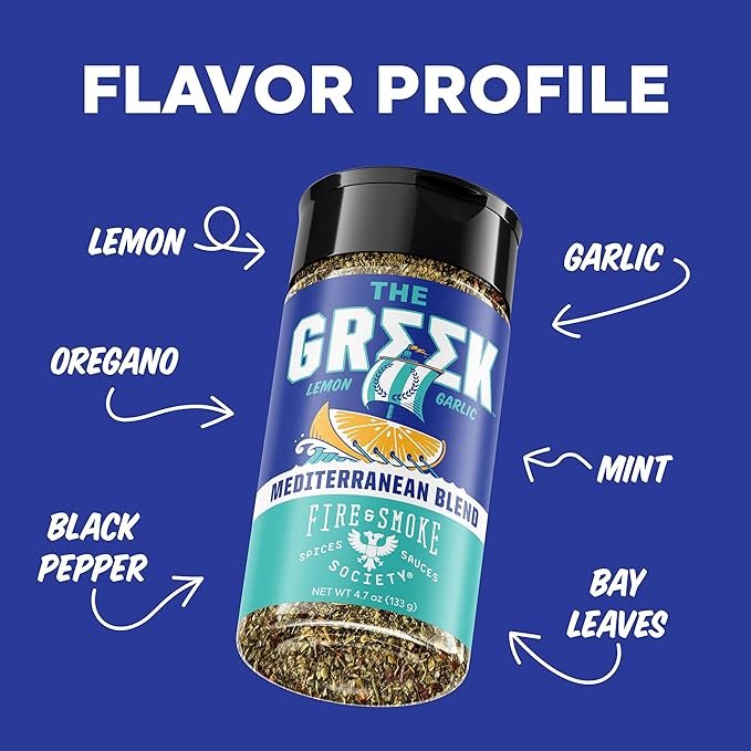 Fire & Smoke Society The Greek Seasoning Blend | M 4.7 oz | Mediterranean Seasoning Mix & Flavors for Fish, Shrimp, Lamb, Pork