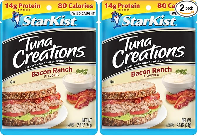 StarKist Tuna Creations Bacon Ranch Pouch (2.6 oz - 2 Pack) Wild Caught, High Protein Shelf Stable Seafood, Gluten Free, Soy Free, Kosher, No Draining, Ready to Eat for Salads and Sandwiches