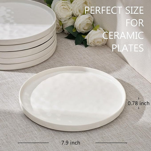 LIANYU 7.9In Ceramic Dinner Plates Set for 4, Porcelain Kitchen Salad Dessert Serving Dishes Set, Modern Round Stoneware Dinnerware Appetizer Plates, Scratch Resistant & Microwavable, Polar White