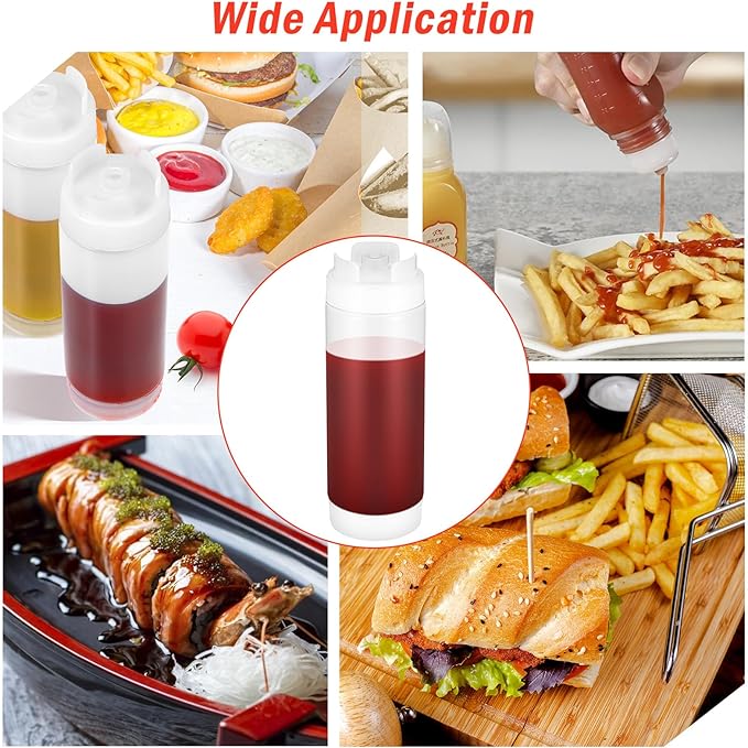 4 Pcs Kitchen Squeeze Bottle, 32 Oz Drizzle Bottle for Sauces & Dressings, No Drip Self-Sealing Mayonnaise Squeeze Bottles, Inverted Refillable Condiment Dispenser for Restaurant, White