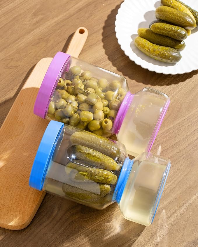 ZENS Pickle Jar with Strainer Flip, 2 Pack 51oz Pickle Container for Olive Juice Separator, Anti-Slip Leakproof Glass Hourglass Jars for Storage Pickles, Jalapeno, Gifts for Mom