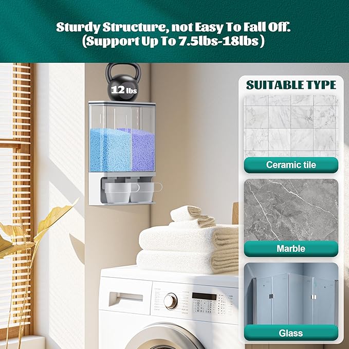 105 Oz Laundry Detergent Dispenser with Nail - Wall Mounted Scent Booster Beads Container, Softener Beads Storage, Rice Dispenser, Dry Food/Solid Grain Organizer