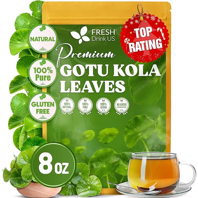 FreshDrinkUS, Premium Gotu Kola Leaves (Centella asiatica) | 8 oz Dried Loose Leaf | Naturally Mild & Earthy Herbal Tea – Premium Quality Leaves. Sugar-Free. Caffeine-Free. Vegan