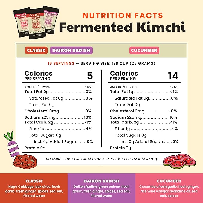 Olive My Pickle Fermented Kimchi Variety Pack - 48 oz | 3 Pack Classic, Cucumber Kimchi & Daikon Radish Kimchi | Napa Cabbage Fresh & Flavorful Korean Kimchi with Natural Probiotics for Gut Health