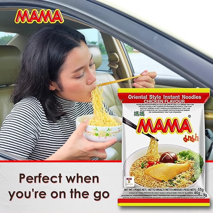 MAMA Noodles CHICKEN Instant Spicy Noodles with Delicious Thai Flavors, Hot And Spicy Noodles with Chicken Soup Base, No Trans Fat with Fewer Calories Than Deep Fried Noodles (Chicken Flavor, 30 Pack)