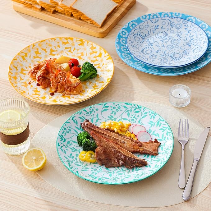 vancasso Ceramic Dinner Plates Set of 6, Large Vintage Plates 10.25 Inch Set of 6 for Kitchen, Porcelain Colorful Plates for Kitchen, Microwave Oven Dishwasher Safe, Vintage Gift, Pastel