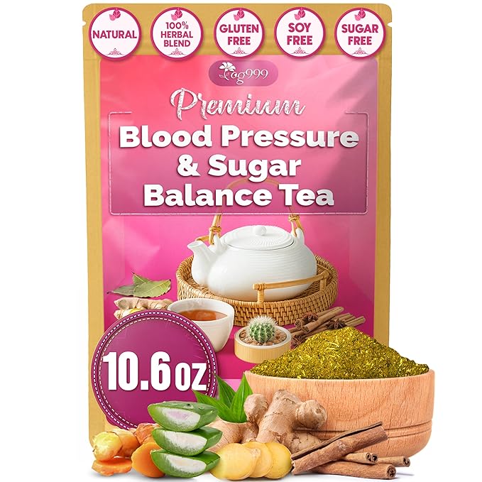 TOG999, Premium Blood and Sugar Balance Tea | 300gr - 10.5oz | 100% Natural Turmeric, Ginger, Cactus Nopal, Aloe Vera, Bay Leaf, Cinnamon & Hibiscus - Loose Powder Herbal Blend – Caffeine-Free Tea