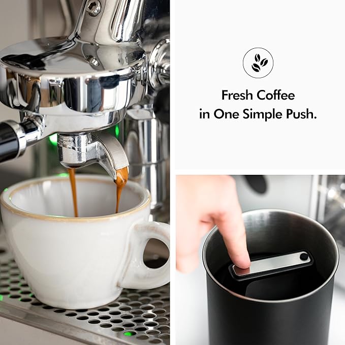 KIVY Vacuum Coffee Canister - Push Lid Preserves Aroma & Oil - Stainless Steel Airtight Container for Ground & Bean Storage - Removes Excess Air