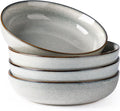 GBHOME 8.75'' Large Ceramic Pasta Bowls, 38oz Stoneware Pasta Serving Bowls Set of 4 for Kitchen, Wide Bowls for Fruit,Pasta,Salad,Oatmeal,Meal, Microwave Safe, Reactive Glaze-Green Wheat