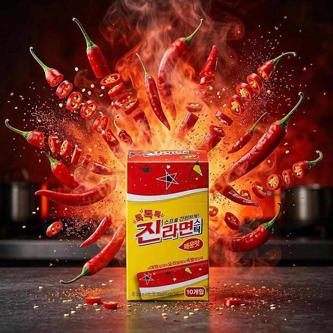 BENEPISYO Spicy Ramen Seasoning Powder - Authentic Korean Noodle Soup Base, Spicy Flavor Packet, 10 Count (0.18 oz / 5g Sachets) 오뚜기 진라면 매운맛 라면스프10개입
