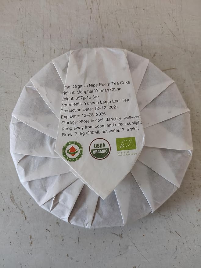 LWXLJMJZC－2021yr Organic Ripe Puerh Tea Cake -USDA certified Cook Pu erh-150（Cups) Shu Puer Tea -Black Pu'erh -Yunnan Chinese Pu er Cake - 357g/12.6oz