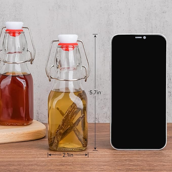Vanilla Extract Bottles [4oz, 12-Pack] – Flip Top Swing Top Glass Bottles for Homemade Extracts, Kombucha, Coquito, Juice – Airtight Leak-Proof Caps with Funnel, Extra Gaskets, Labels & Marker