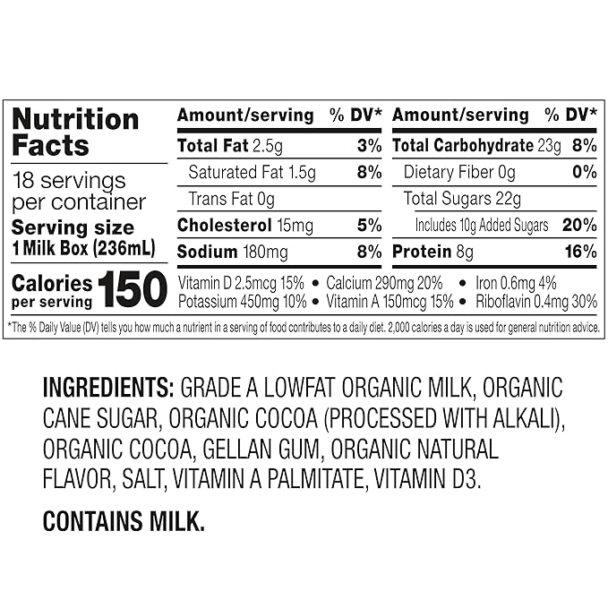 Horizon Organic Shelf Stable 1% Lowfat Chocolate Milk Boxes, Pack of 18 - 8g Protein per Serving