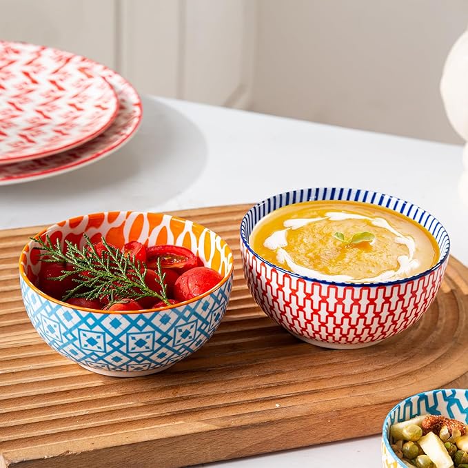 Ceramic Dessert Bowls Set - Small 11 Oz Porcelain Ice Cream Bowls for kitchen - 4.7 Inch Cereal Bowls for Salad, Fruits, Ramen - Microwave Dishwasher Safe - Set of 6 - Assorted Colors