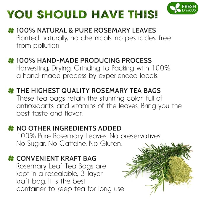 FreshDrinkUS, Premium Rosemary Herbal Tea | 40 Tea bags | 100% Natural Turmeric, Hibiscus, Ashwagandha, Goji Berry, Reishi, Cinnamon & Orange Peel – Naturally Aromatic Caffeine-Free Tea