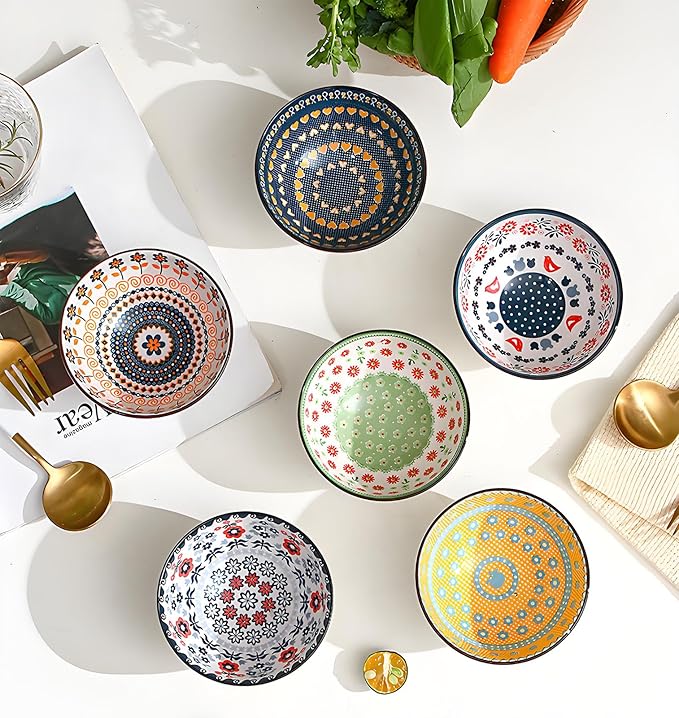 Rice Bowls 10oz, Japanese Style Bowls Set of 6 with Gift Box - Ceramic Bowls for Soup, Dessert, Ice Cream, Snack - Kitchen Gifts for Women Christmas Gift