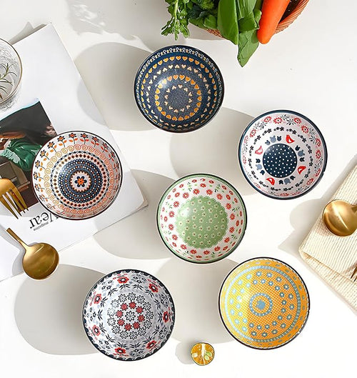 Rice Bowls 10oz, Japanese Style Bowls Set of 6 with Gift Box - Ceramic Bowls for Soup, Dessert, Ice Cream, Snack - Kitchen Gifts for Women Christmas Gift